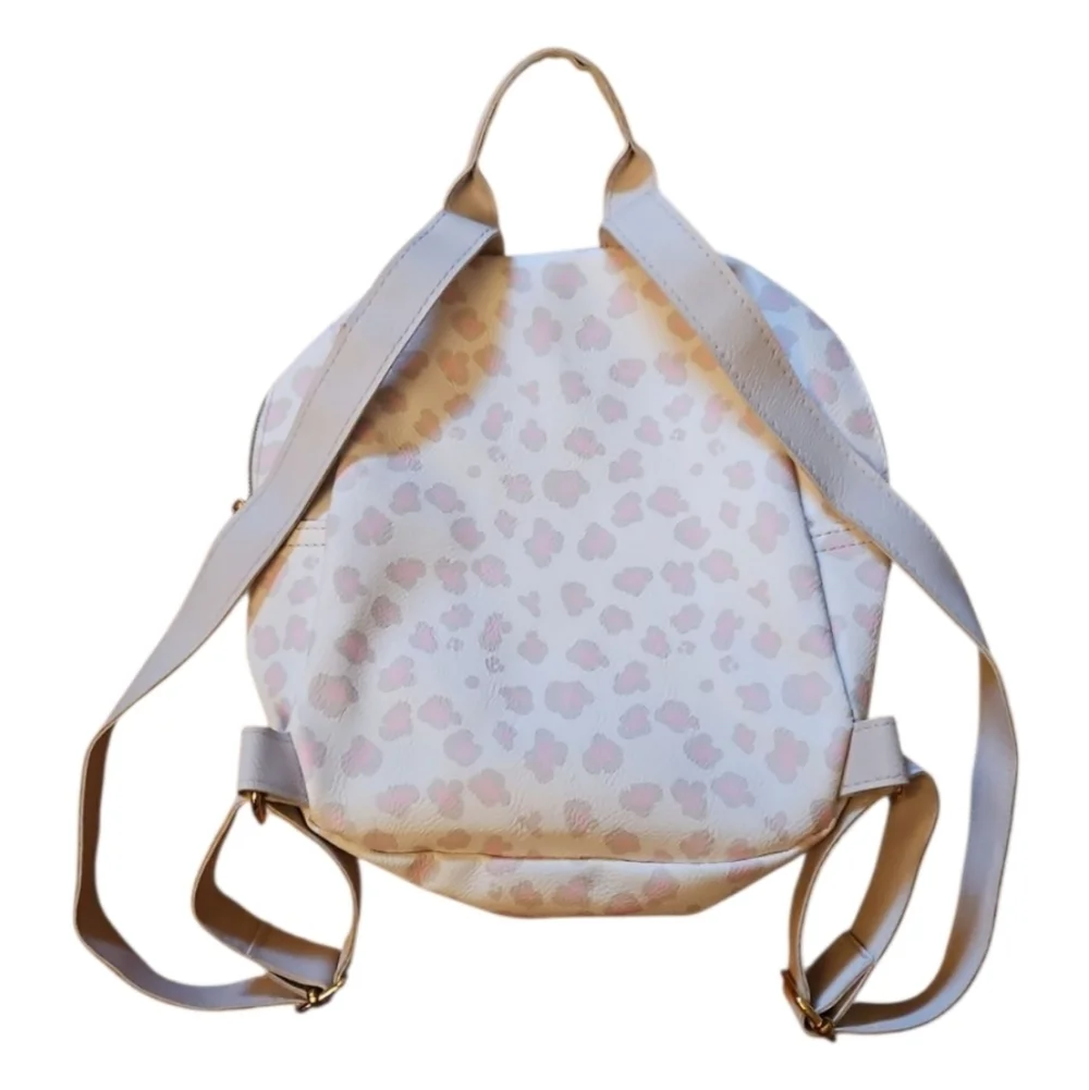 Jessica Simpson Cream, Pink, and Tan Animal Print Backpack, Compact